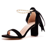 7 Cm Thick Heel Shallow Mouth With Velvet Sandals Round Head Square Sandals Beads Drifting Summer Sandals Woman HZ0115