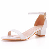 4 Cm In The Thick Heel, A Word With Sandals Round Head Square Heel Sandals White Bride Wedding Sandals Woman HZ0115