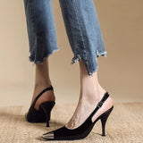 Black High-Heeled Women's Design Sense Niche Spring 2025 New Temperament Square Head Fine Heel Single Shoes Sandals HZ0115