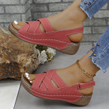 2025 Summer New Slope With Magic Sticky Fish Mouth Roman Sandals Women Large-Size Thick-Soled Sandals Women HZ0115