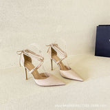 Cross-Lace Fine Heel High Heels Female Design Sharp Head Sexy 2025 Summer Fairy New Niche Sandals HZ0115