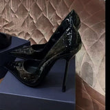 Black High-Heeled Women's Fine Heel 2025 Spring And Autumn 2025 New Red Primer Leather Tip Sexy Royal Sister Nude Work Single Shoes HZ0115