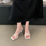 Push! Huge Gentle! Purple High-Heeled Women Wear The Square Head Cross Fine Striped Toe And Fairy Cool Slippers HZ0115