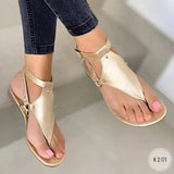 Large-Size Toe Sandals Women 2025 Leisure Flat-Bottomed Toes With A Word Buckle Beach Shoes HZ0115