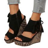 2025 Summer New Women's Slope And Thick-Soled Sandals Large-Size Fish Mouth Suzu Side Zipper Sandals HZ0115