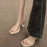 Coarse Heel High-Heeled Women's Beautiful Sandals French Style Sister 2025 Summer New Black Slippers Transparent Cool Drag Not Tired Feet HZ0115