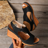 Summer New 2025 Large-Size Sandals Women's Car Sewing Breathable Magic Sticker Hollow Slope Heel Sandals Woman HZ0115
