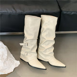 Sharp Buckle Folding Pile Boots Women Coarse And 2025 Punk Style Knight Boots Fried Street Hot Girls High And Long Boots HZ0115