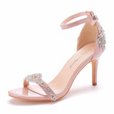 New One-Word With A Hundred Bridal Slender Shoes 11 Cm High Heel White PU High Heel Sandals Ladies Wedding Shoes HZ0115