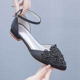Spring And Summer 2 Cm Flat Hedley Casual Sharp In The Hollow Sandals Square With Shallow Mouth Water Drill Buckle Bridal Shoes Wedding Shoes HZ0115