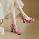2025 Summer Thick-Soled Women's Shoes With Fashion Square High Heels Coarse Heel Waterproof Table Barbie Powder Sandals 9Cm HZ0115