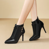 French Fine-Heeled Temperament Female Boots 25 Autumn And Winter New High Heel Boots Pointed Short Boots Nude Boots Large Women's Shoes HZ0115