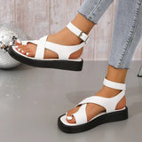 Sandals Women 2025 New Large-Size Coated Toe Polyurethane Deep Base Leisure Outside The Roman Wind Wearing Ring Buckle With Women's Sandals HZ0115