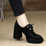 Coarse Heel High-Heeled Women 2025 Spring New Waterproof Table Lace Women's Shoes Temperament Coarse Commuting Deep Mouth Single Shoes HZ0115