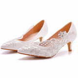 5 Cm Middle Heel Elegant Simple Lace Mesh Wedding Shoes Tip High Bridal Wedding Dress Shoes Spring And Autumn Single Shoes HZ0115