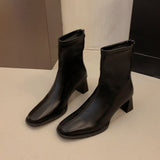 High-Heeled Korean Small Ankles Velvet Martin Boots Women's Shoes 2025 New Autumn And Winter Plus Velvet Square Head Thin Short Boots HZ0115