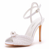Fish Mouth High Heel Sandals 10 Cm White Pearl High Heel Women Sandals Banquet Wedding Dress Wedding Dress Bridal Shoes HZ0115