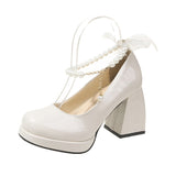 High-Heeled Small Leather Shoes Women Spring And Autumn 2025 New White Wedding Shoes Leather Shoes Retro Thick Soles To Increase The Height Of Mary Jane HZ0115