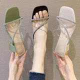 Summer New Women's Style Coarse And Slippers Korean Version Of Simple Fashion Transparent Cool Slippers Outside Wearing The Front Half Slippers High HZ0115
