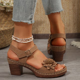 2025 New Slope And Thick-Soled Sandals Women's Shoes Coarse Heel Large-Size Flower Decoration With Sandals HZ0115