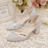 2025 Spring New One-Word Buckle Head Sandals Women's Korean Version Of Thick Heel High Heels Tips Hollow Daily Women's Sandals HZ0115