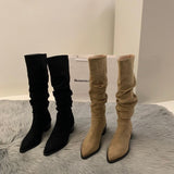 Sharp-Headed High-Heeled Kaqi Heap Boots Boots Women's Shoes 2025 New Spring And Autumn Winter Thin Long-Sleeve Knight Boots HZ0115