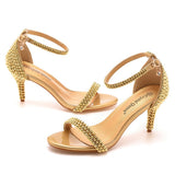 7 Cm Temperament Shallow Word With Fine Heel Sandals Imitation Pearl Wedding Shoes Sexy Fish Mouth Summer Sandals Size Size HZ0115
