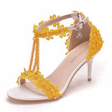 7 Cm Light Mouth With Sandals Fine Heel Sandals White Lace Wedding Shoes Famous Wind High Heel Sandals HZ0115