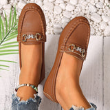 Flat-Bottomed Casual Single-Shoe Lef Shoes Light-Mouthed Bean Shoes Women's 2025 New Fashion Metal Chain Large-Size Mother Shoes HZ0115