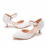 5 Cm White Lace Tip Sandals Low Heel Plus-Size Sandals Woman Lace Wedding Shoes Bridal Shoes HZ0115
