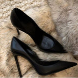 Professional High-Heeled Women Black 2025 New Pointed Fine Heel Leather Shoes Etiquette Flight Attendant Work Shoes HZ0115