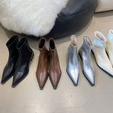 French Pointed Short Boots Women's Boots 2025 Autumn And Winter New Thick And Elastic Thin Boots Silver Thin Fashion Boots HZ0115