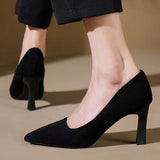 High-Heeled Women 2025 New Summer Black Fine Tip Pointy Light Mouth Velvet Career Hitchhed Temperament Single-Shoe Women HZ0115