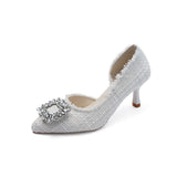 High-Heeled Women 2025 Summer New Small Design French Pointed Shoes With Small Fragrant Feng Shui Drilling Shoes HZ0115