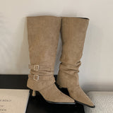 Tuff-Faced Pointed Folding Pile Boots Women 2025 Autumn And Winter New Detachable Two-Dable And Long Boots High And Short Boots HZ0115