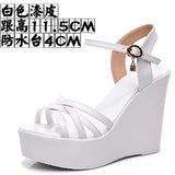 Golden Super High Slope And 12Cm Fashion Cross With Small Size Women's Shoes One-Word Thick-Bottomed Waterproof Toe Women's Sandals HZ0115