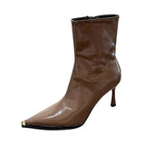 2025 Autumn Sharp Leather Fashion Thin Short Boots Women's Side Zipper Fine And High And Thin Boots Naked Boots HZ0115