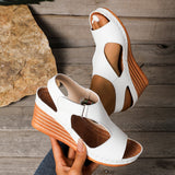 Summer New 2025 Large-Size Sandals Women's Car Sewing Breathable Magic Sticker Hollow Slope Heel Sandals Woman HZ0115