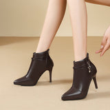 French Fine-Heeled Temperament Female Boots 25 Autumn And Winter New High Heel Boots Pointed Short Boots Nude Boots Large Women's Shoes HZ0115