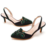 6 Cm Light-Mouthed Pointed Sandals Discolored Cloth Thin Heel Large Banquet Sandals Women 42 Yards 43 Yards High Heel Sandals HZ0115