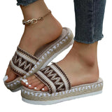 2025 New National Wind Large Size Lady Thick Bottom Fish Mouth With Linen Color Slippers HZ0115