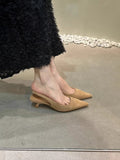 French Retro Temperament Famous Head Pointed Sandals Women Summer Velvet Fine Heel Fairy High Heels Behind Empty Single Shoes HZ0115