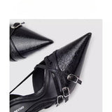 High-Heeled Women's 2025 Spring New Multi-Buckle Women's Shoes Fashionable Temperament Pointed Kitten Heel Single Shoes HZ0115
