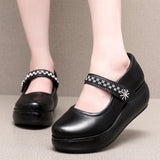 Wine Red Heel Slope Thick-Soled Waterproof Table Shallow Mouth Single Shoe Velcro Size Size Of The Elderly Pine Cake Mother Shoes HZ0115