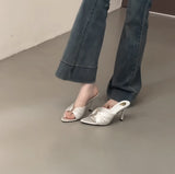 French Retro Temperament Is Thin! Purple High-Heeled Sharp-Tip Cool Slippers Women Metal Buckle Folded Fine Sandals Women's Shoes HZ0115