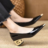 French Patent Leather Metal Pointed Single Shoes 2025 New Shallow Commute Fashion Famous Wind Heel Heel Shoes HZ0115