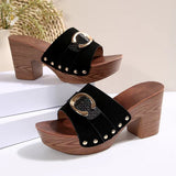 2025 Summer New High Heel Slippers Women's Shoes Wide Striped High Heel Waterproof Table Sandals HZ0115