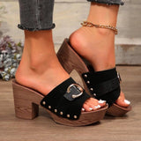 2025 Summer New High Heel Slippers Women's Shoes Wide Striped High Heel Waterproof Table Sandals HZ0115