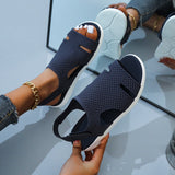 2025 Summer New Women's Sandals Large-Size Breathable Elastic Fly Weaving Flat Bottom Casual Women's Shoes HZ0115