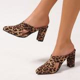Baotou Back Empty Sandals Coarse Women's Shoes 8Cm Pointed Deep Mouth Side Velvet Half-Dragging Fashion Pointed High Heels Women HZ0115